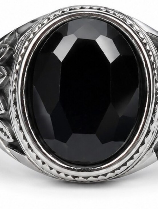 Other - Men's Black Stone Stainless Steel Ring Rhodium Plated Gothic Statement Ring